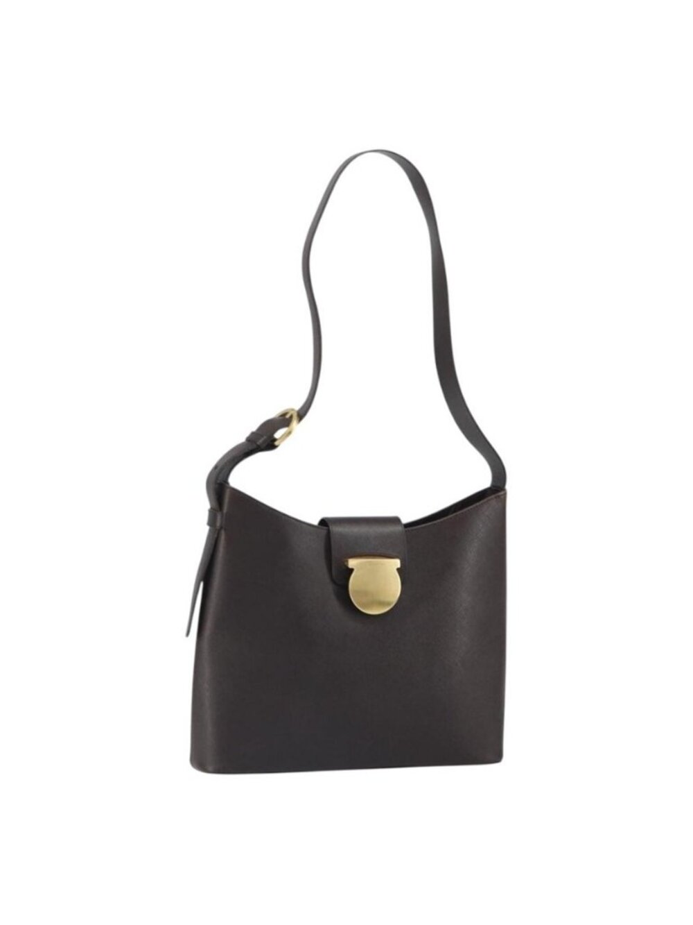 Authentic Salvatore Ferragamo Shoulder Bag Leather Brown Gold